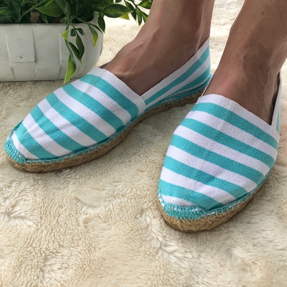 J. Crew Shoes - New j.crew aqua Blue/white striped espadrilles  9